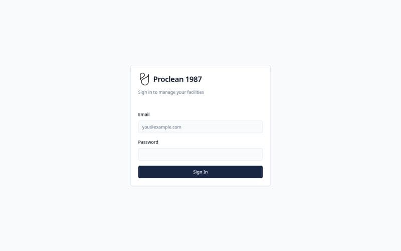 Proclean 1987 sign-in screen