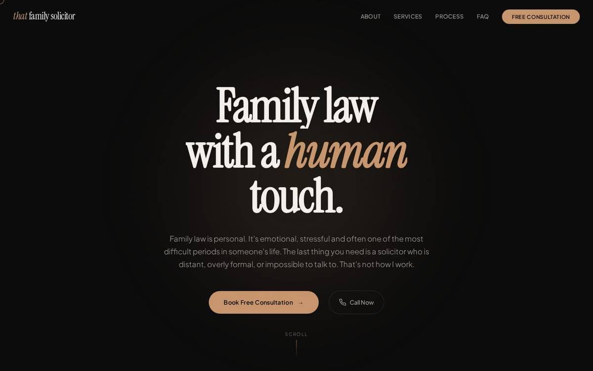 That Family Solicitor home page: “Family law with a human touch.”